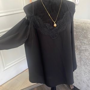 Black blouse with lace cold shoulder
